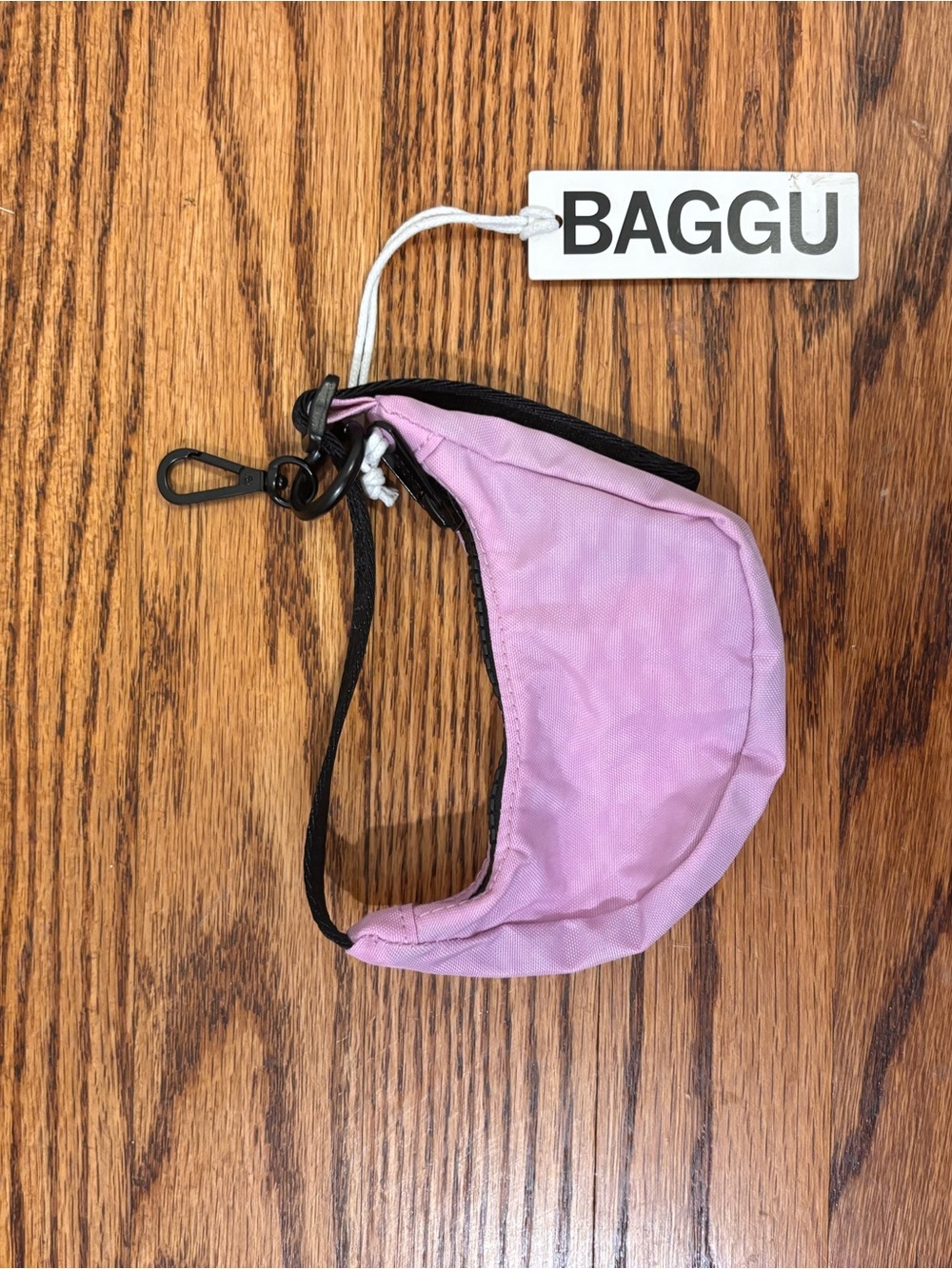 BAGGU Peony Crescent Bag Charm in Pink with Black Trim
